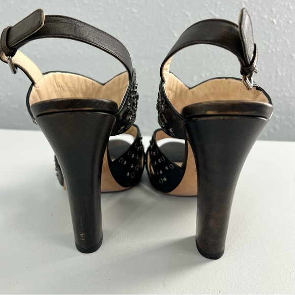 Prada Leather Studded Strappy Chocolate Block Heel Sandal Size 38.5 (US 8) - Picture 11 of 12